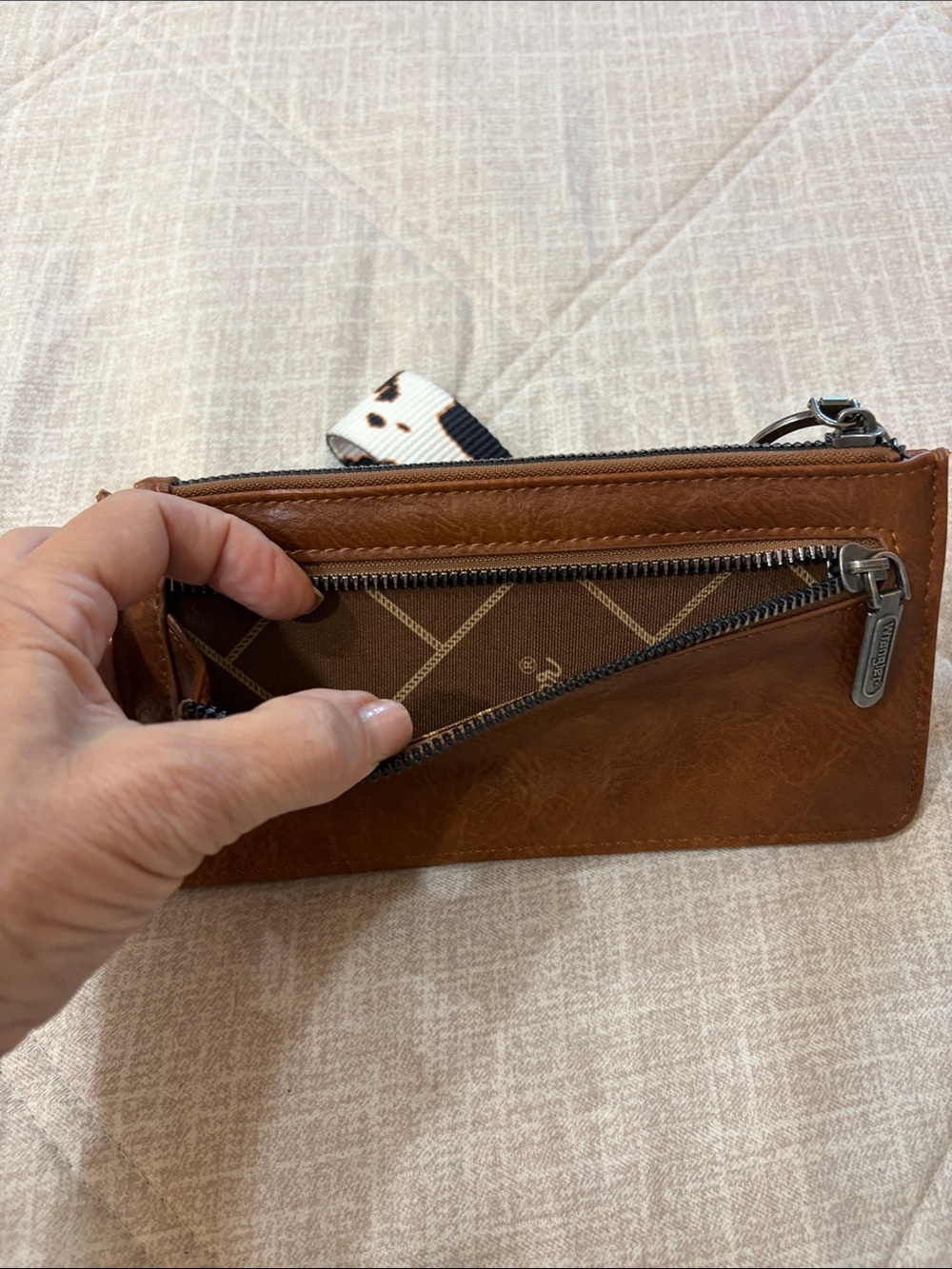 Wrangler Brown, Black & White Cow-Print Wristlet Wallet - Picture 6 of 9